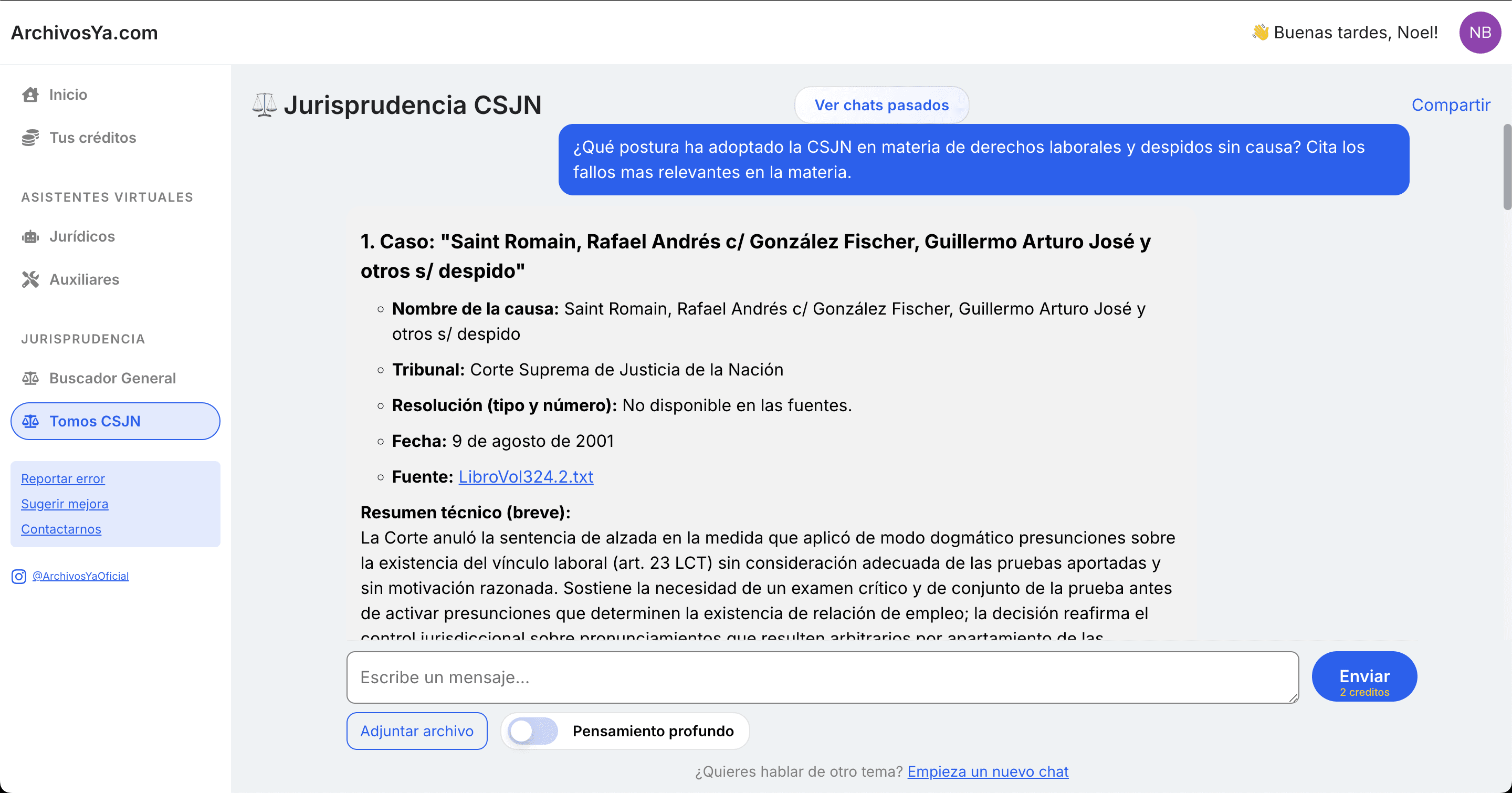Chat con el asistente de jurisprudencia CSJN