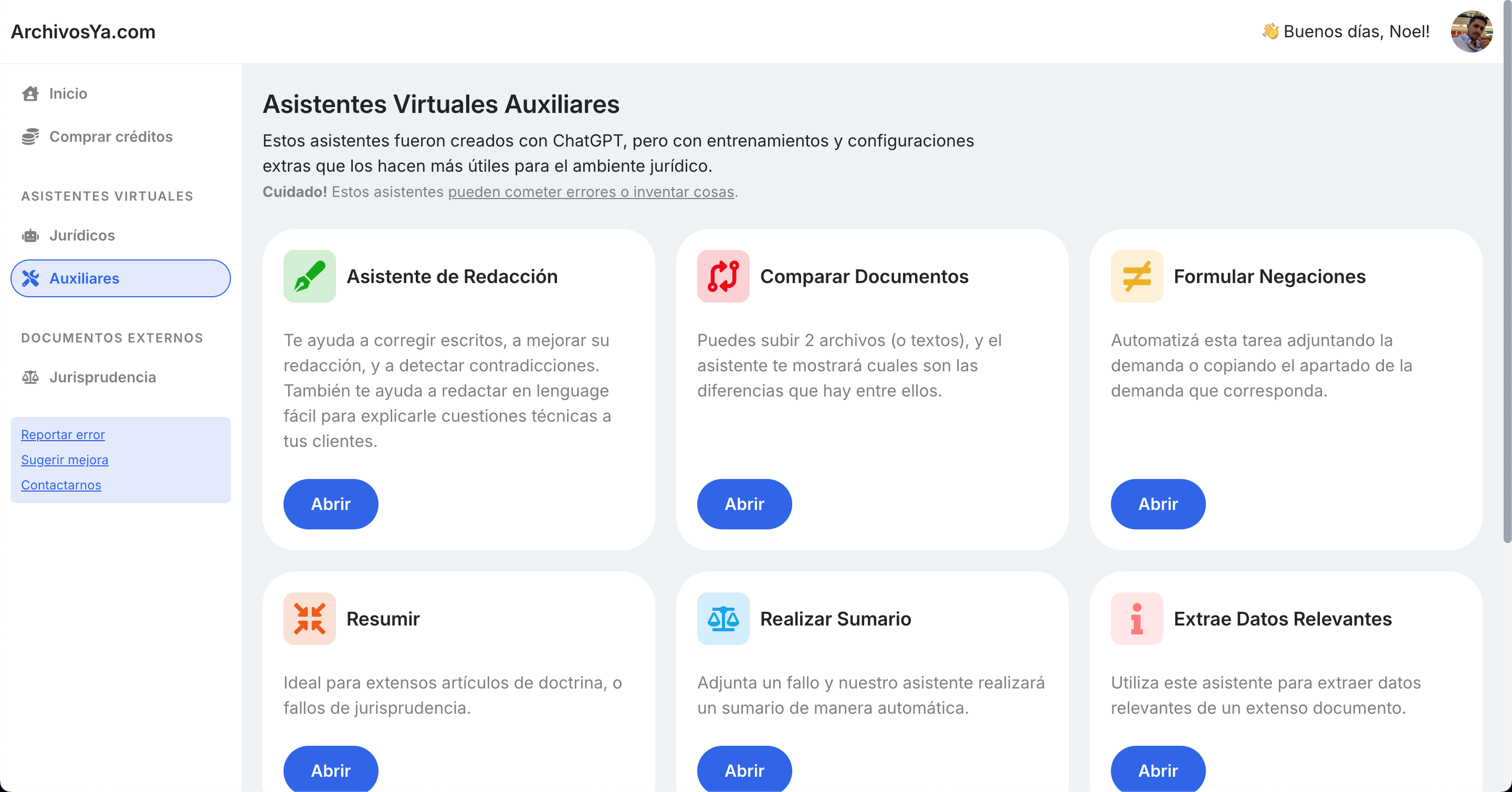 Captura de pantalla de asistentes auxiliares