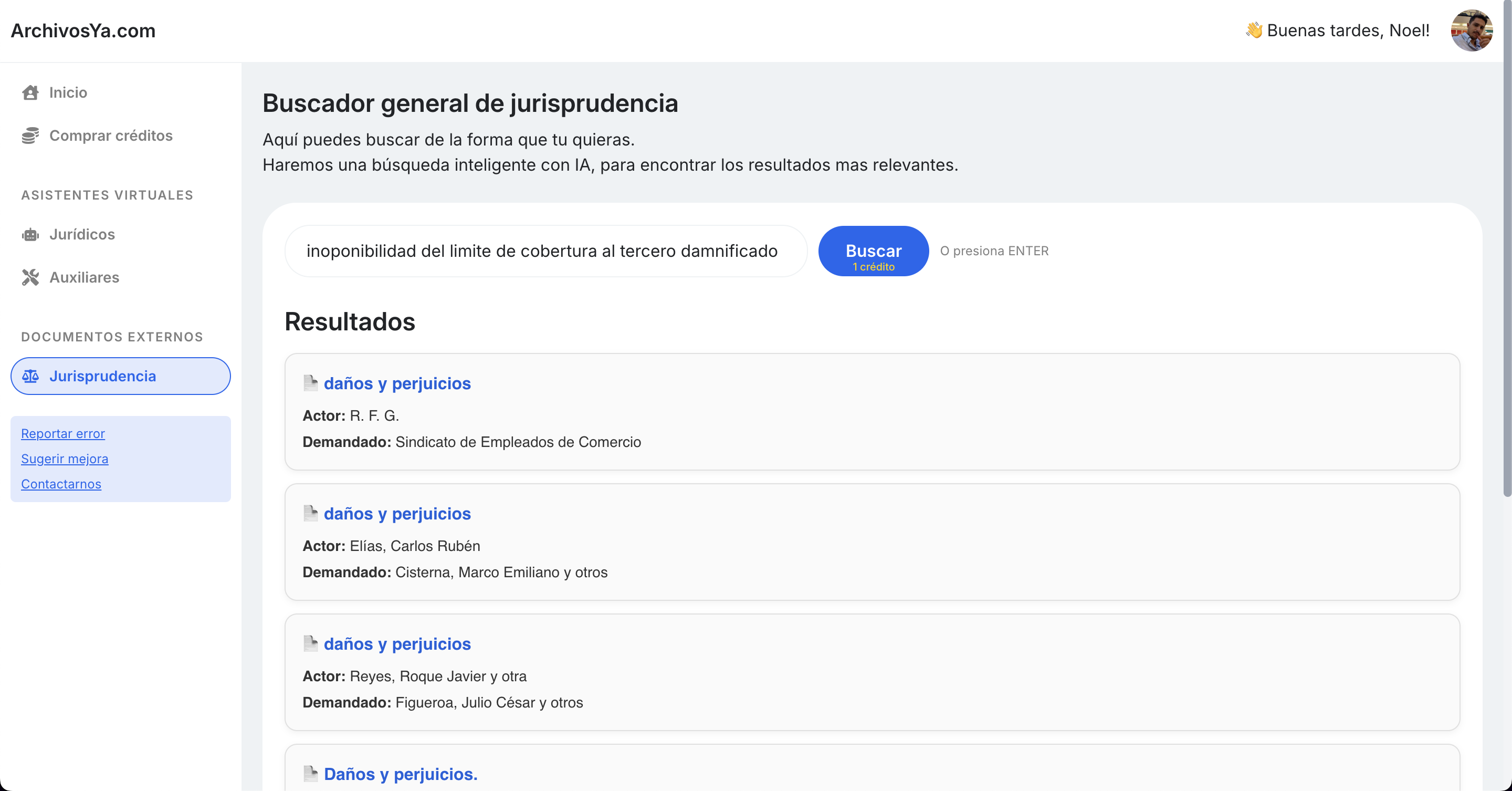 Captura de pantalla del buscador de jurisprudencia